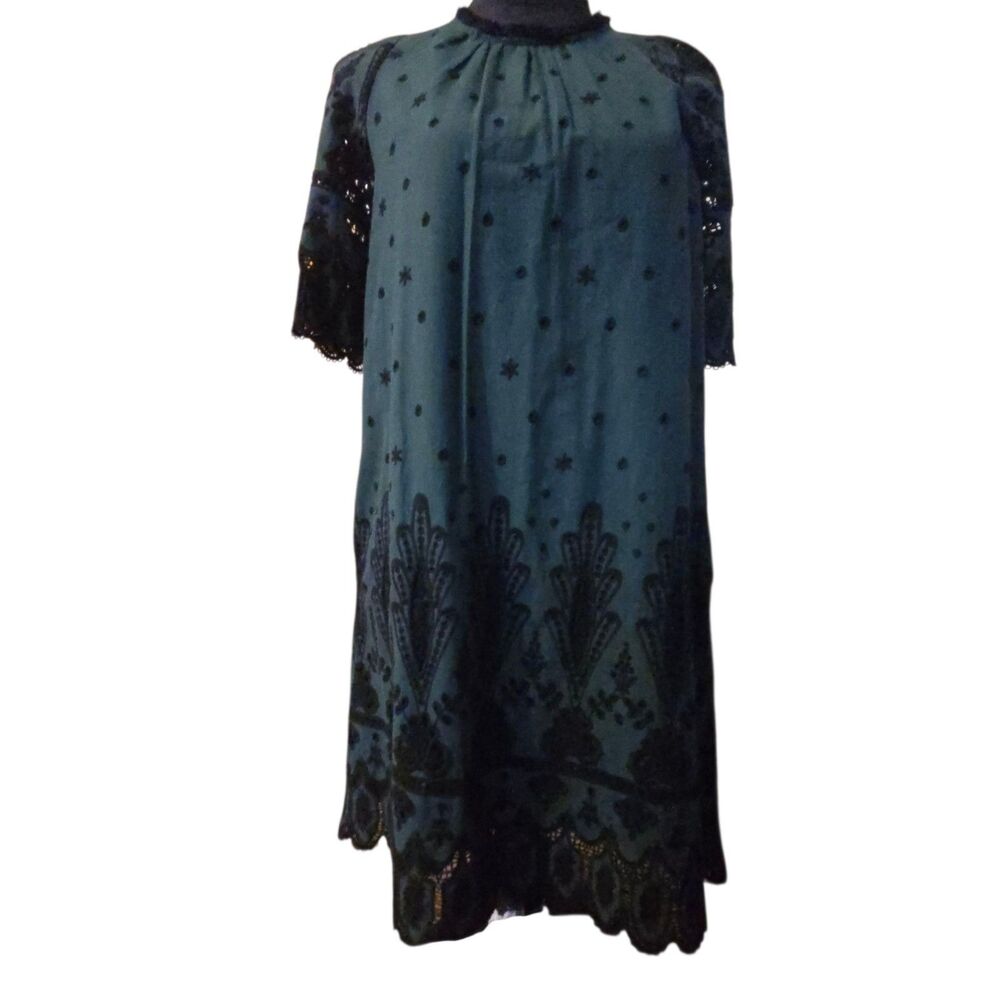 Sea New York Teal and Black Embroidered Midi Dress